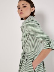 Apricot Green Tie Front Stripe Shirt Dress - Image 3 of 6