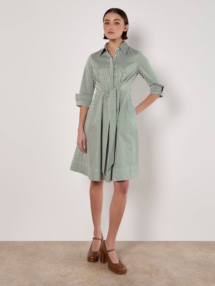 Apricot Green Tie Front Stripe Shirt Dress - Image 6 of 6