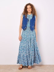 Apricot Blue Ditsy Print Tiered Maxi Skirt - Image 1 of 5