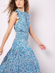 Apricot Blue Ditsy Print Tiered Maxi Skirt - Image 2 of 5