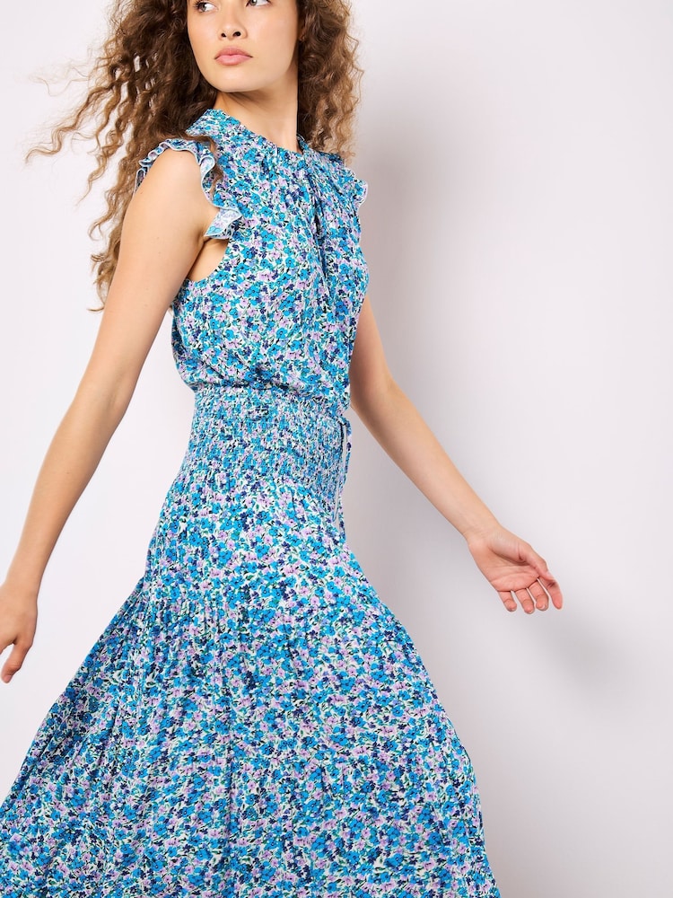 Apricot Blue Ditsy Print Tiered Maxi Skirt - Image 2 of 5