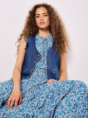 Apricot Blue Ditsy Print Tiered Maxi Skirt - Image 3 of 5