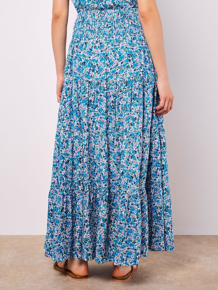 Apricot Blue Ditsy Print Tiered Maxi Skirt - Image 4 of 5