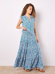 Apricot Blue Ditsy Print Tiered Maxi Skirt - Image 5 of 5
