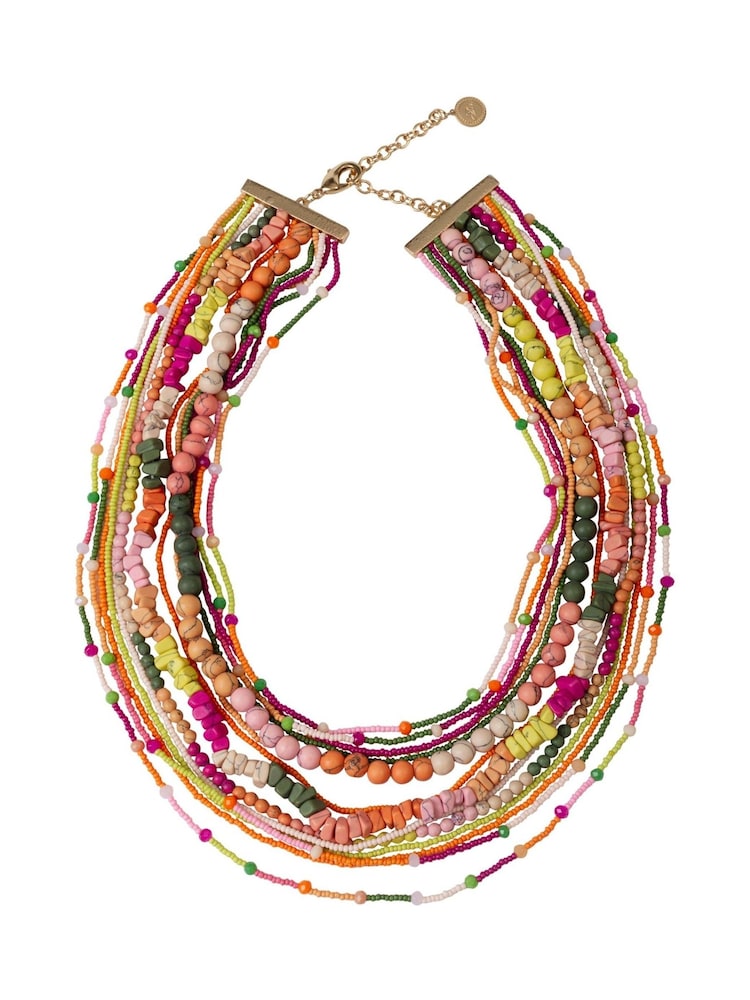 Bibi Bijoux Pink Multicolour Layered Beaded Necklace - Image 1 of 4
