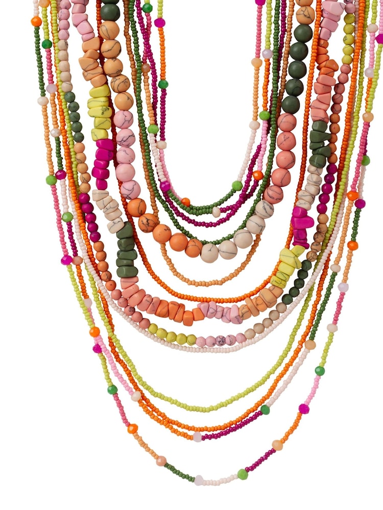 Bibi Bijoux Pink Multicolour Layered Beaded Necklace - Image 2 of 4