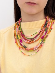 Bibi Bijoux Pink Multicolour Layered Beaded Necklace - Image 3 of 4