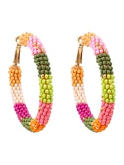 Bibi Bijoux Pink Multicolour Beaded Hoops Earrings - Image 1 of 4
