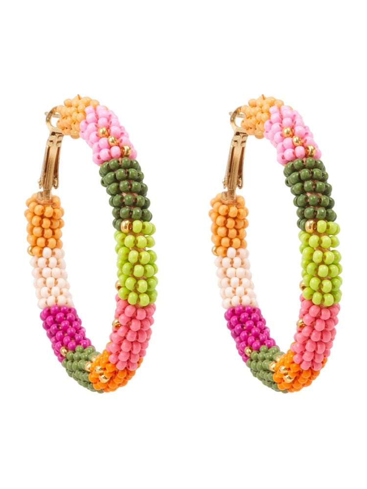 Bibi Bijoux Pink Multicolour Beaded Hoops Earrings - Image 1 of 4