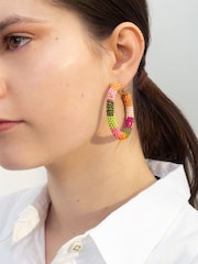 Bibi Bijoux Pink Multicolour Beaded Hoops Earrings - Image 3 of 4