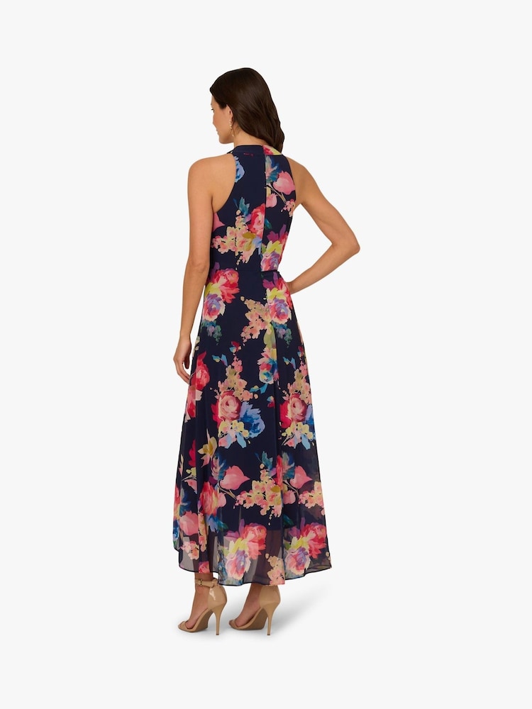 Adrianna Papell Blue Printed Chiffon Jumpsuit - Image 2 of 6 Adrianna Papell Blue Printed Chiffon Jumpsuit - Image 2 of 6