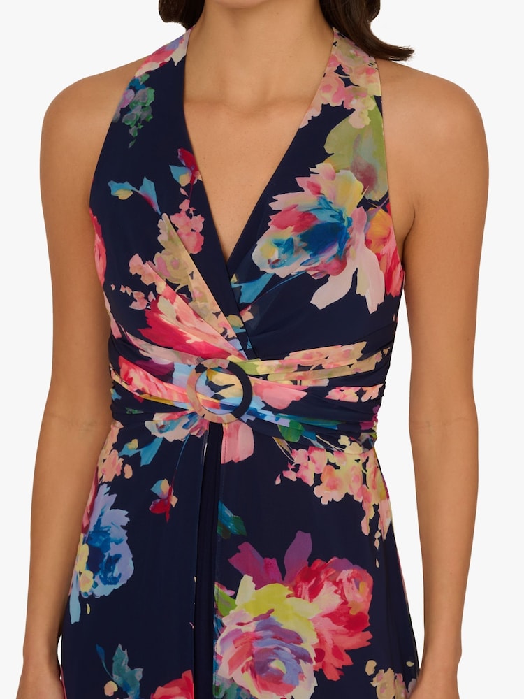 Adrianna Papell Blue Printed Chiffon Jumpsuit - Image 6 of 6 Adrianna Papell Blue Printed Chiffon Jumpsuit - Image 6 of 6