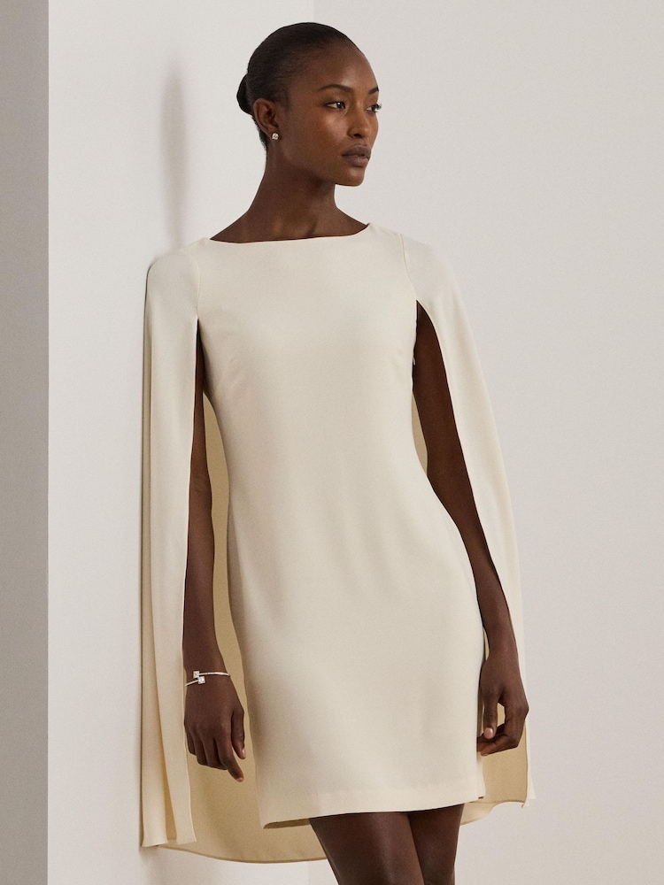 Buy Lauren Ralph Lauren Cream Cape Georgette Cocktail Mini Dress - Main Image