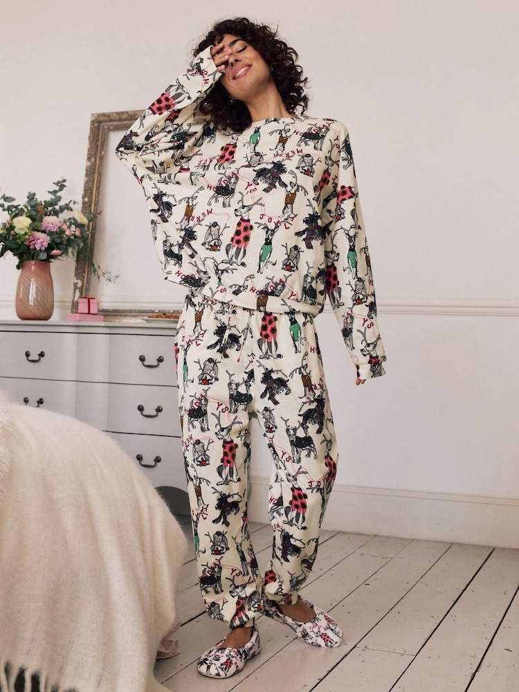 Cream Christmas Dog Long Sleeve Pyjamas - Image 1 of 9