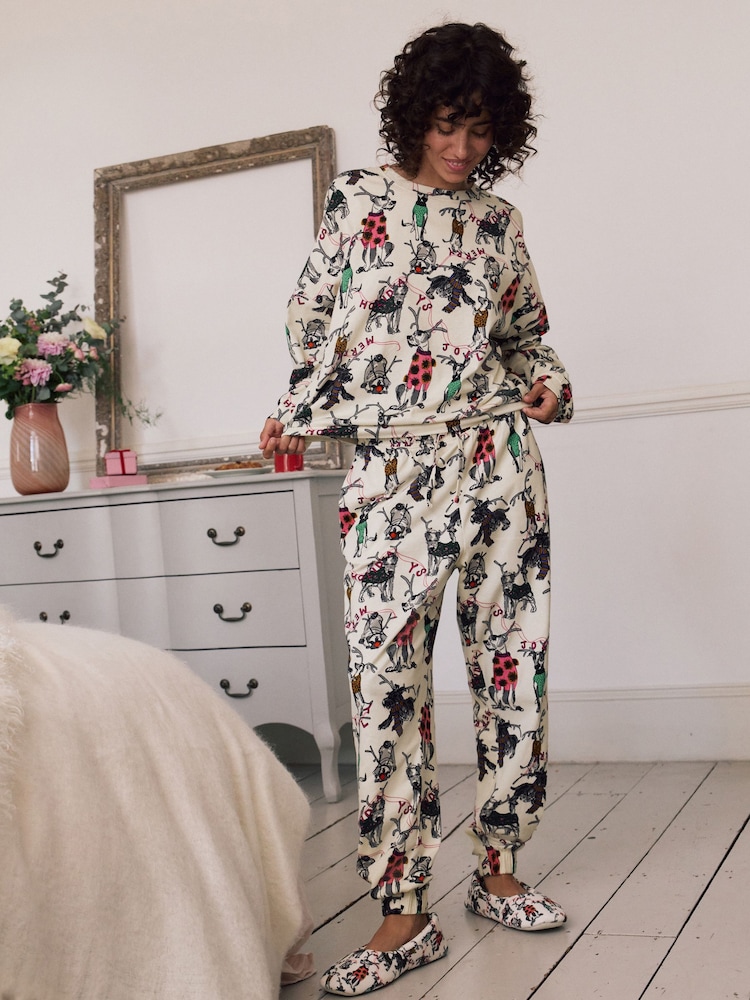 Cream Christmas Dog Long Sleeve Pyjamas - Image 2 of 9