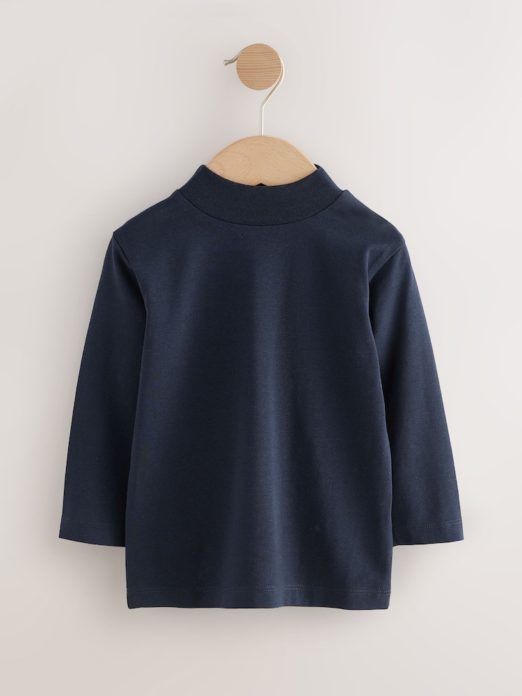 Navy/Stone Long Sleeve Turtle Neck T-Shirts 2 Pack (3mths-7yrs) - Image 2 of 6