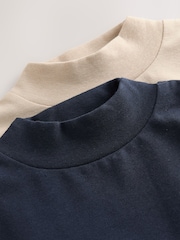 Navy/Stone Long Sleeve Turtle Neck T-Shirts 2 Pack (3mths-7yrs) - Image 6 of 6