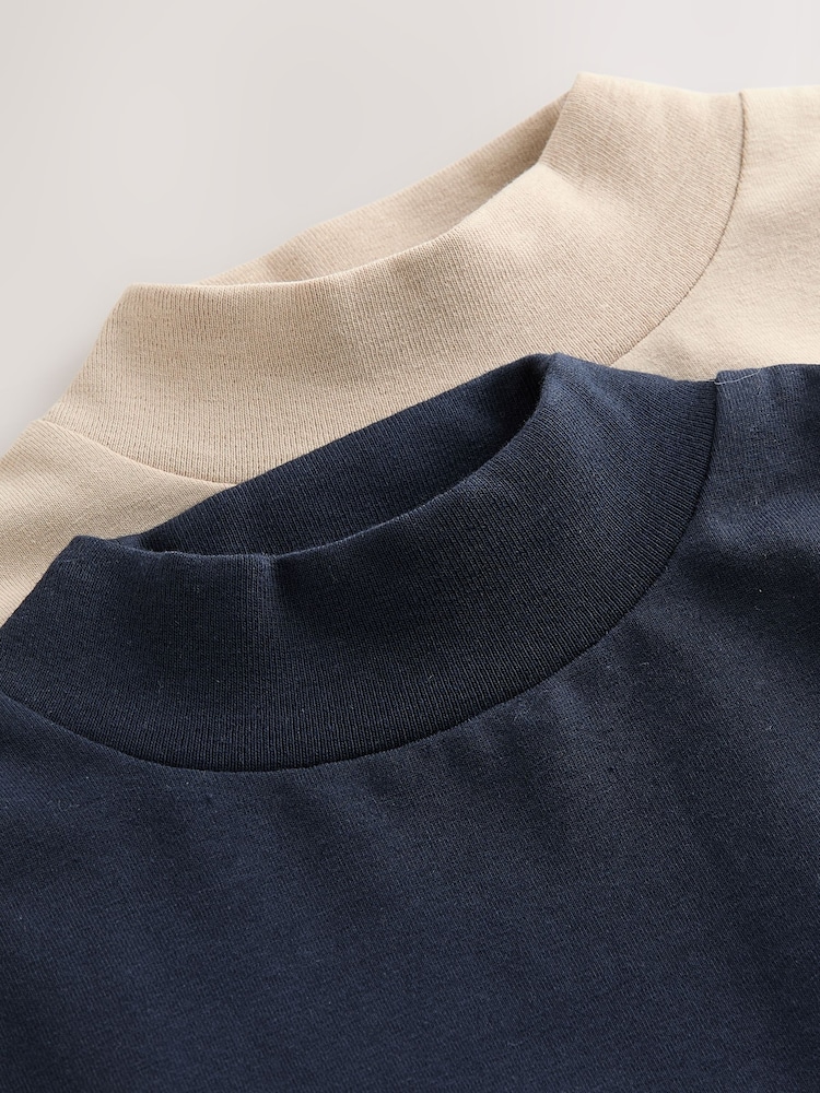 Navy/Stone Long Sleeve Turtle Neck T-Shirts 2 Pack (3mths-7yrs) - Image 6 of 6