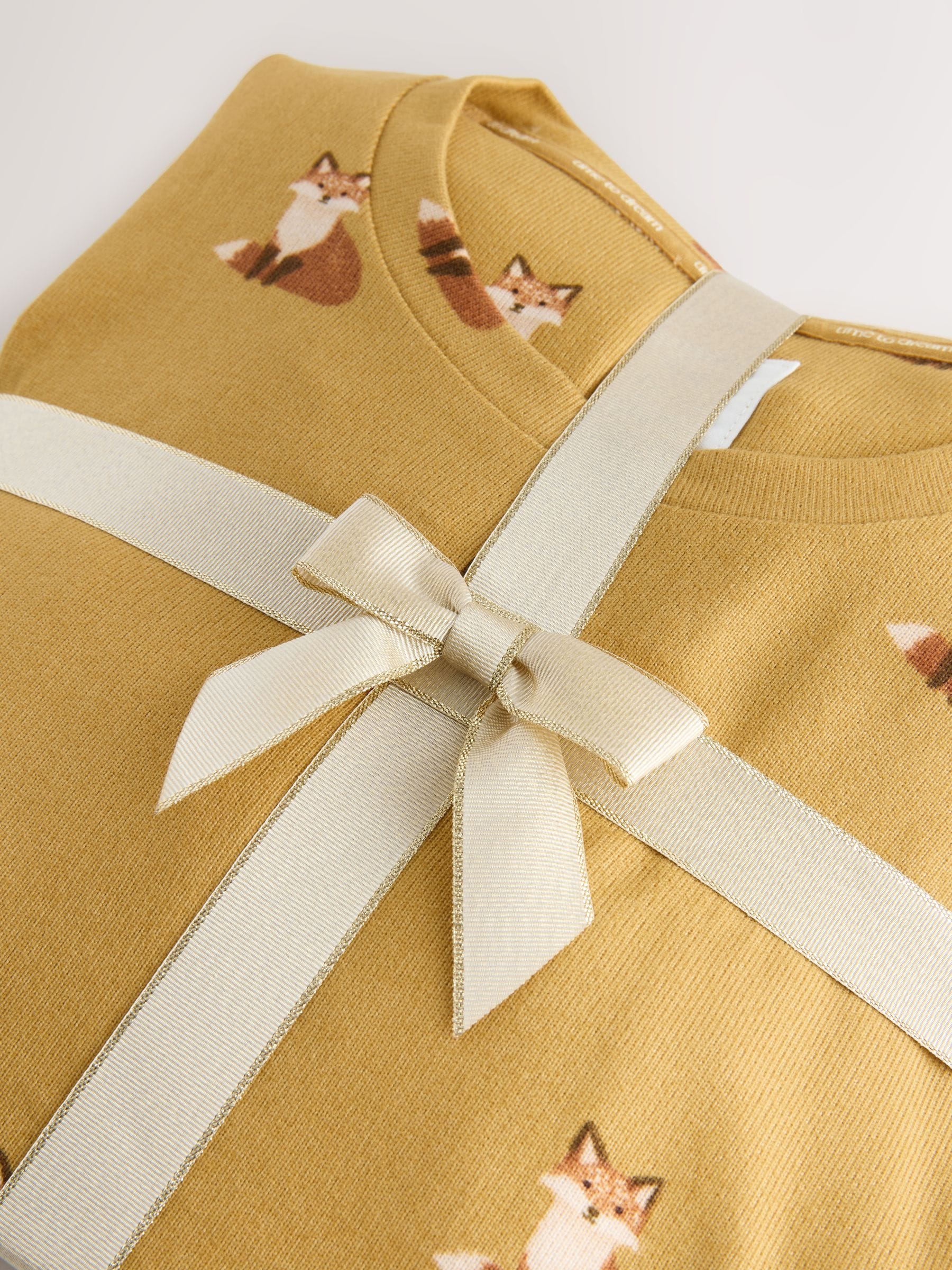 Buy Ochre Yellow Fox Cosy Long Sleeve Gift Wrap Pyjamas from Next