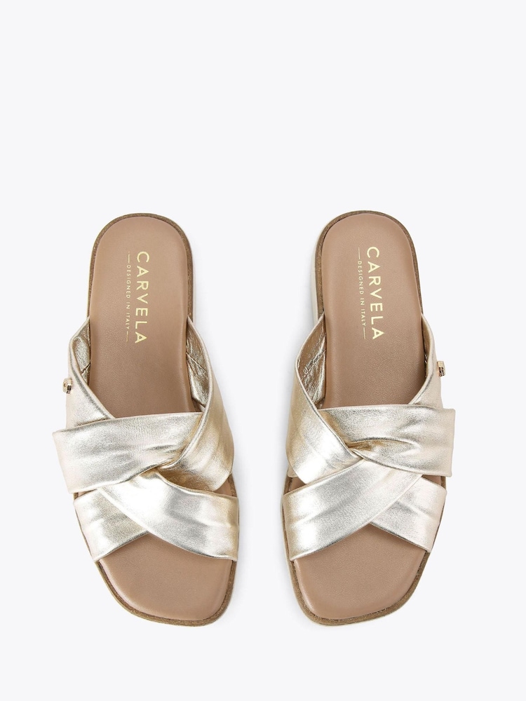 Carvela Comfort Gold Vita Cross Strap Sandals - Image 2 of 4