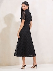 Lipsy Black Premium Lace Belted Shirt Dress - Image 4 of 4