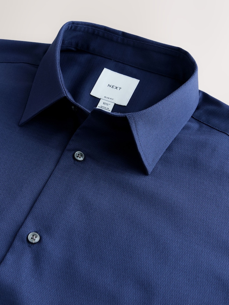 Sapphire Blue Slim Fit Easy Care Textured Single Cuff Smart Shirt - Image 2 of 3 Sapphire Blue Slim Fit Easy Care Textured Single Cuff Smart Shirt - Image 2 of 3