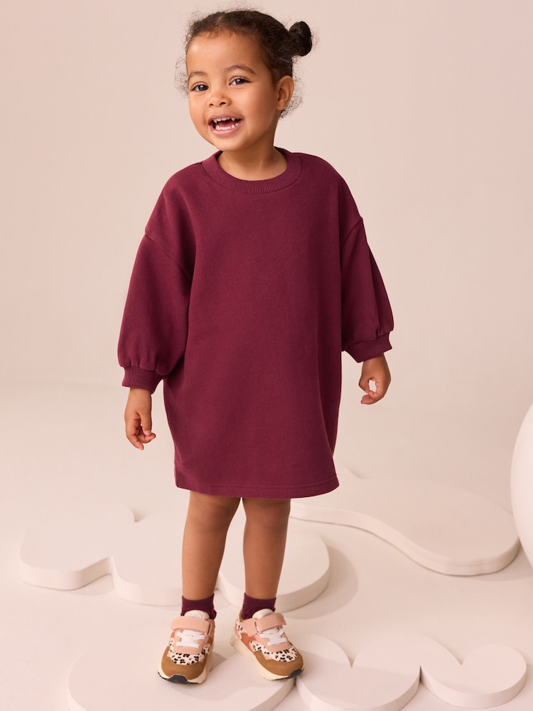Burgundy Relaxed Sweat Dress (3mths-7yrs) - Image 1 of 8