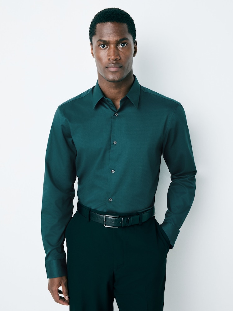 Teal Blue Regular Fit Easy Care Textured Single Cuff Smart Shirt - Image 1 of 7