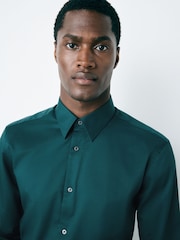 Teal Blue Regular Fit Easy Care Textured Single Cuff Smart Shirt - Image 4 of 7