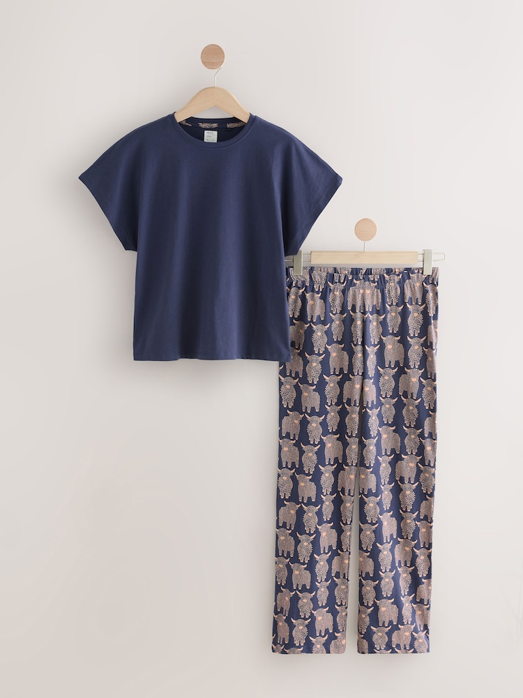 Navy Hamish The Highland Cow Short Sleeve Pyjamas - Image 1 of 3 Navy Hamish The Highland Cow Short Sleeve Pyjamas - Image 1 of 3