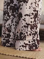 Cream Cow Print Satin Button Through Long Sleeve Pyjamas - Image 5 of 8