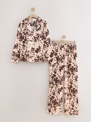 Cream Cow Print Satin Button Through Long Sleeve Pyjamas - Image 6 of 8