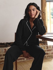 Black Jersey Button Through Pyjamas - Image 1 of 9