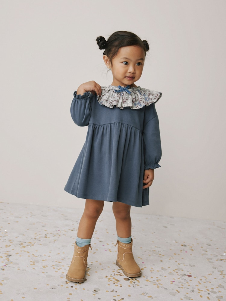 Blue Long Sleeve Collared Dress (3mths-7yrs) - Image 2 of 8 Blue Long Sleeve Collared Dress (3mths-7yrs) - Image 2 of 8