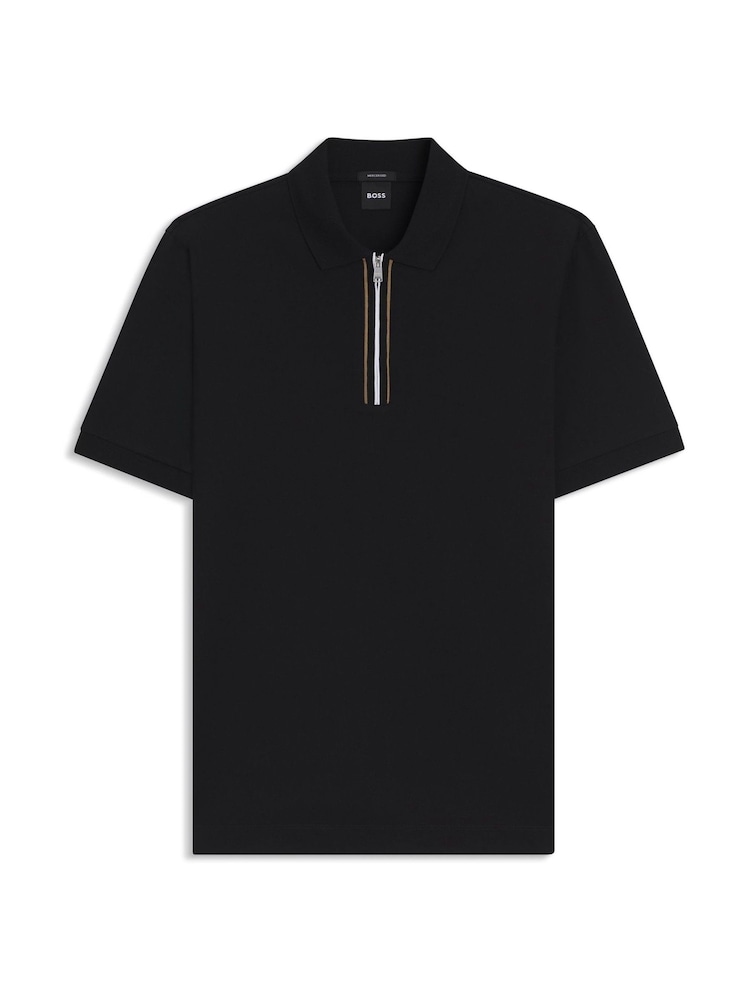 BOSS Black Paras Zip Neck Knitted Polo Shirt - Image 1 of 1 BOSS Black Paras Zip Neck Knitted Polo Shirt - Image 1 of 1