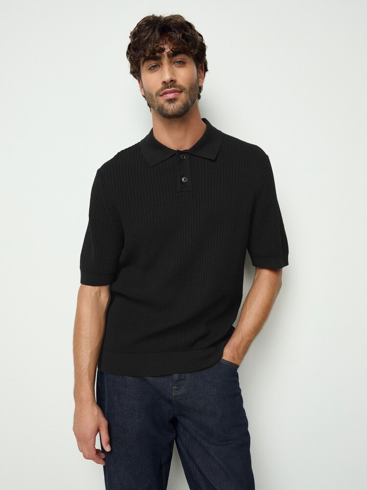 Preto - BOSS Akoppo Knitted Polo Shirt - Imagem 1 de 5