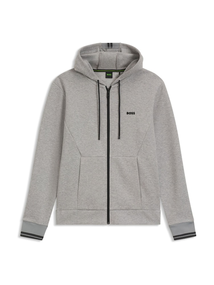BOSS Silver Logo Zip Through Hooded Sweat Top - Image 1 of 1