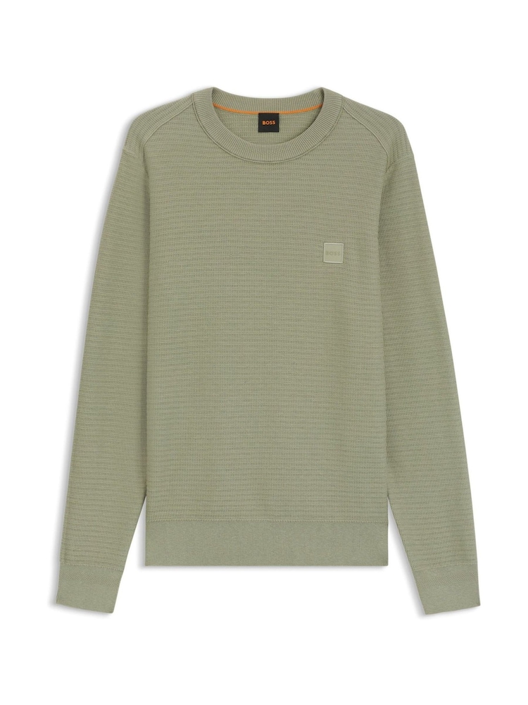 Verde - Pulôver de malha com patch de logotipo BOSS Anion e mistura de cashmere - Imagem 5 de 5