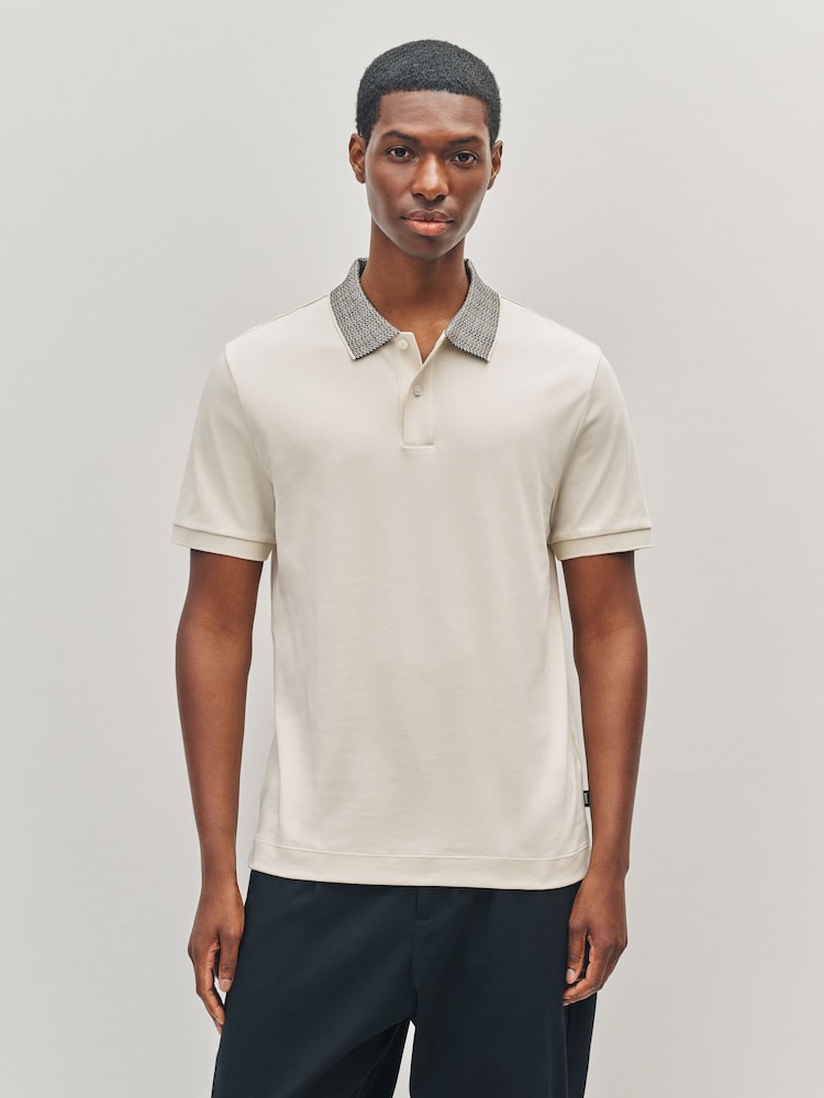BOSS White Parlay Contrast Collar Polo Shirt - Image 1 of 5