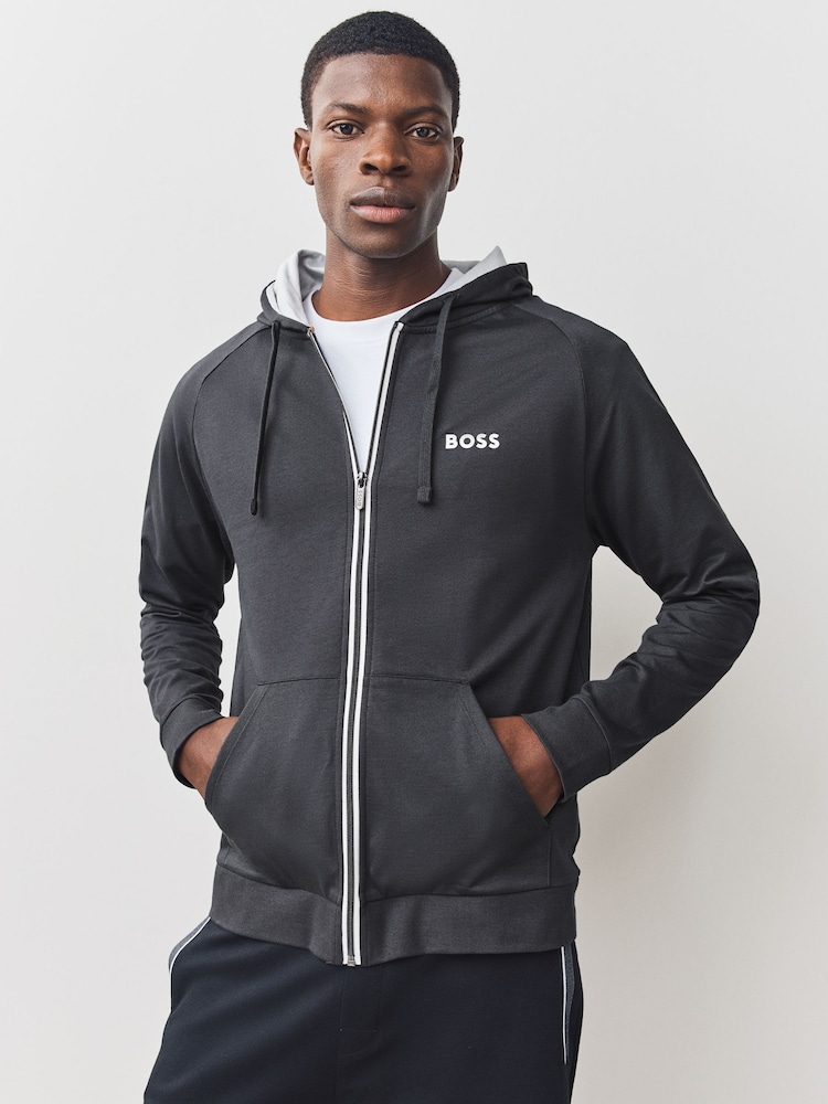 BOSS Grey Black Authentic Logo Hooded Jacket - Image 1 of 4 BOSS Grey Black Authentic Logo Hooded Jacket - Image 1 of 4