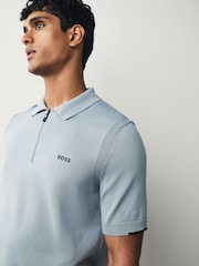 BOSS Grey Ever Zip Neck Knitted Polo Shirt - Image 3 of 5