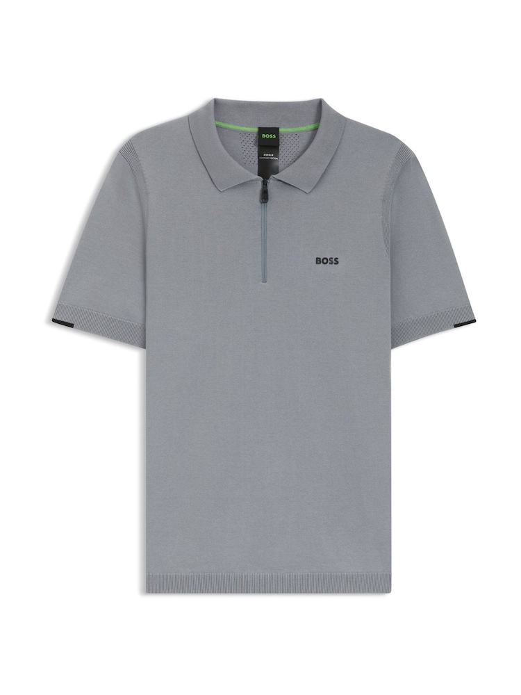BOSS Grey Ever Zip Neck Knitted Polo Shirt - Image 5 of 5