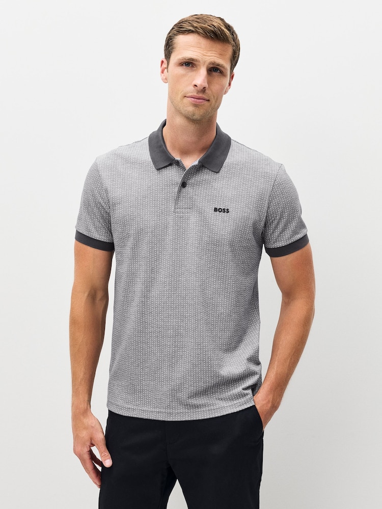 BOSS Grey Contrast Collar Polo Shirt - Image 1 of 5 BOSS Grey Contrast Collar Polo Shirt - Image 1 of 5