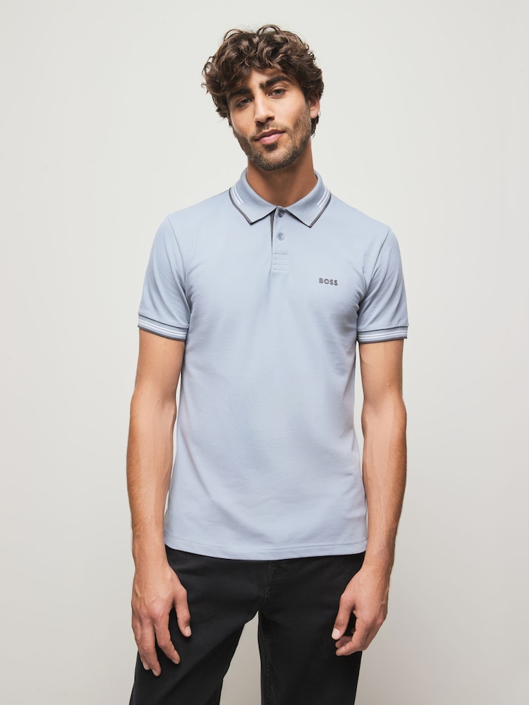 BOSS Grey Light Paul Tipped Polo Shirt - Image 1 of 5