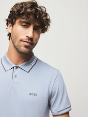 BOSS Grey Light Paul Tipped Polo Shirt - Image 4 of 5