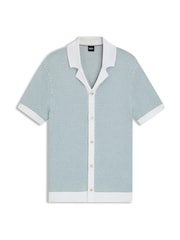 BOSS Light Blue Iconico Contrast Button Down Knitted Shirt - Image 1 of 1