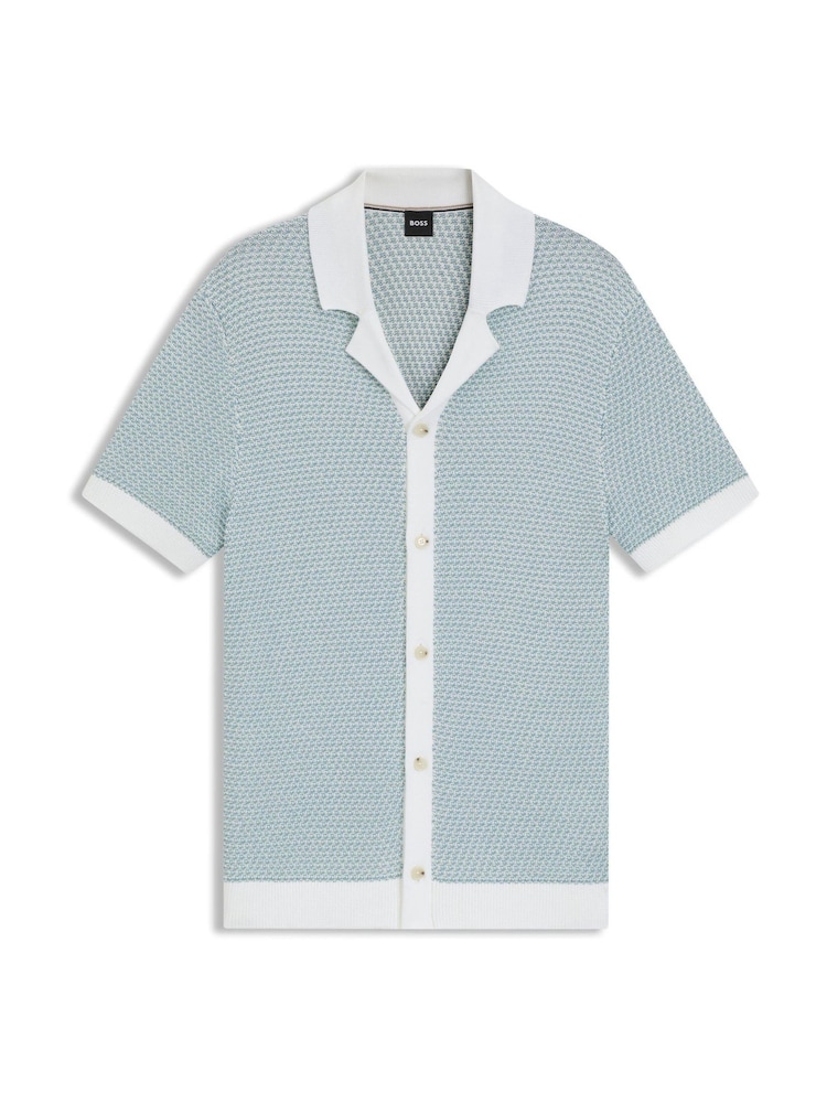 BOSS Light Blue Iconico Contrast Button Down Knitted Shirt - Image 1 of 1