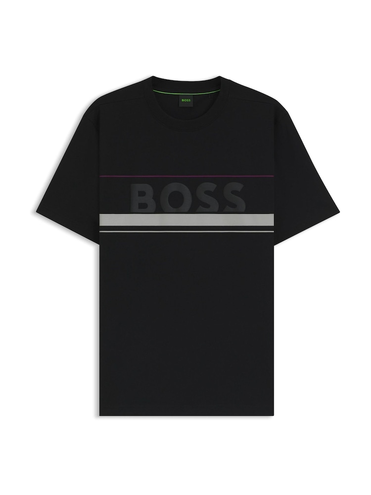 BOSS White Embossed Logo Stripe Detail T-Shirt - Image 1 of 1