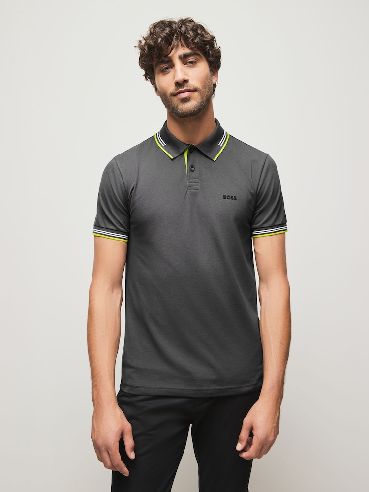 BOSS Grey Paul Tipped Polo Shirt - Image 1 of 6