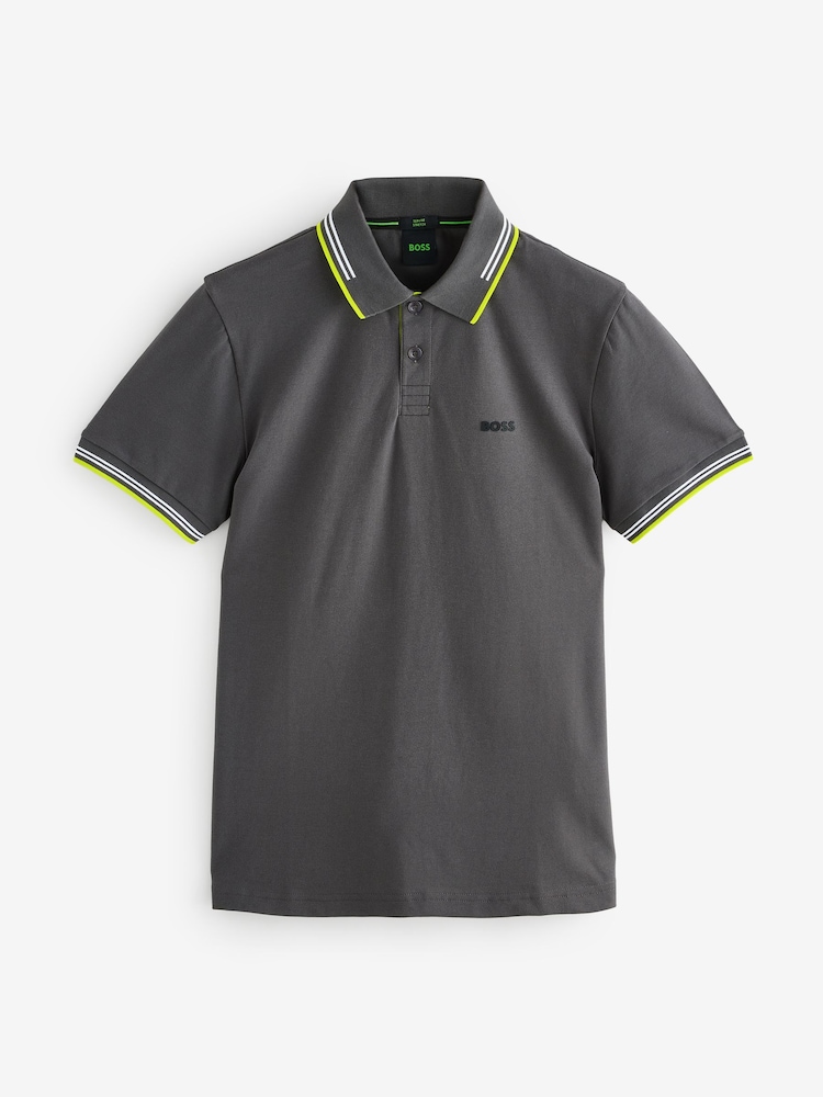 BOSS Grey Paul Tipped Polo Shirt - Image 6 of 6